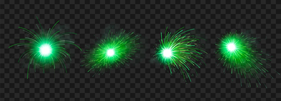 Metal welding realistic icons set with green sparks on transparent background isolated vector illustration