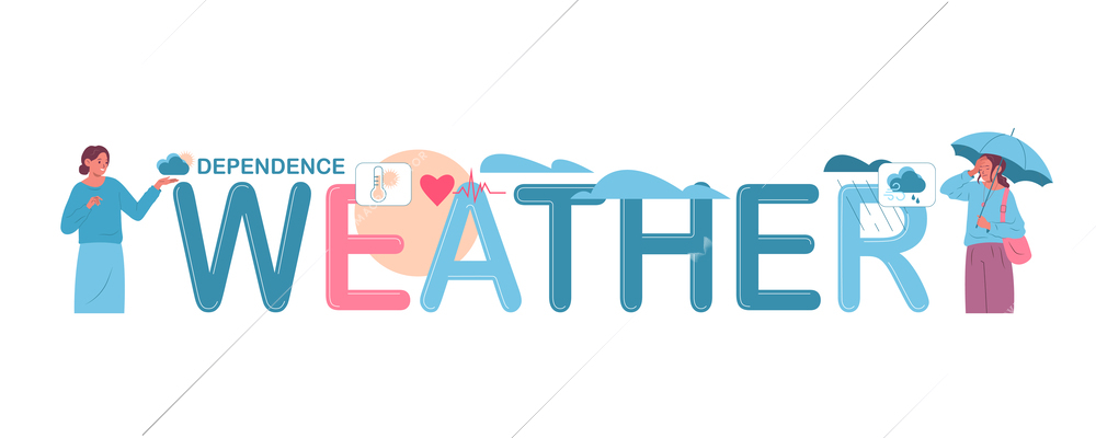 Weather dependence text concept with insomnia symbols flat vector illustration