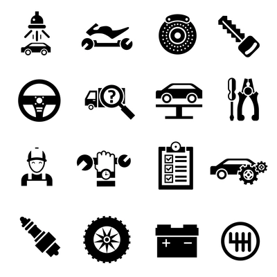 Car repair auto vehicle mechanic service icons black isolated vector illustration