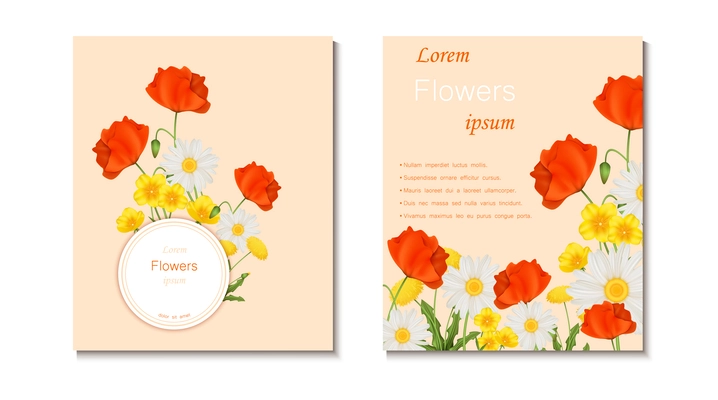 Spring flowers realstic set with greeting card symbols isolated vector illustration