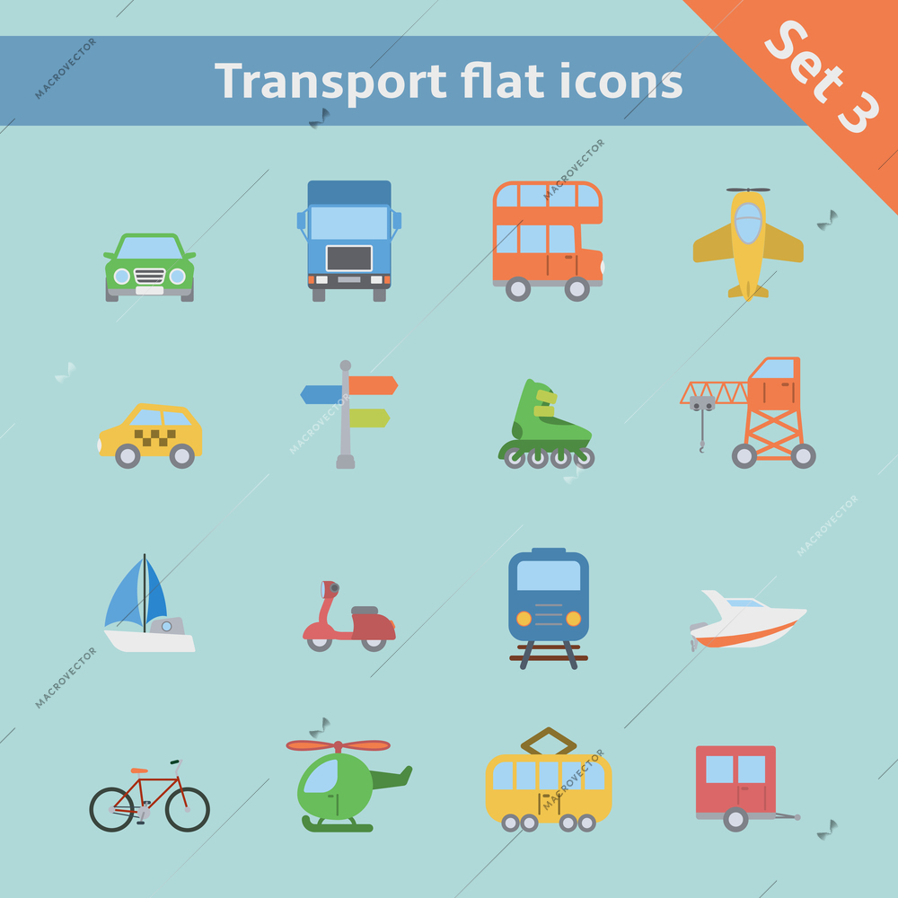 Transportation flat icons set of aircraft boat yacht helicopter isolated vector illustration