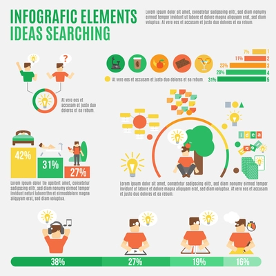 Ideas infographic set with creativity and inspiration symbols and charts vector illustration