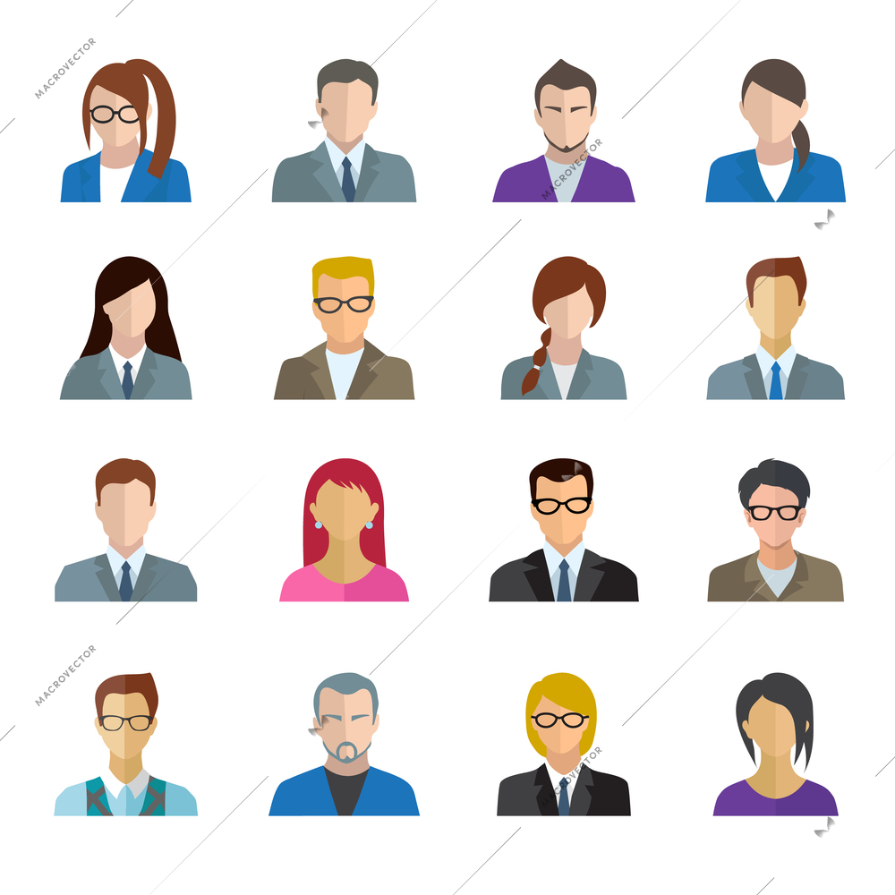 Office worker business personnel avatar icons set isolated vector illustration