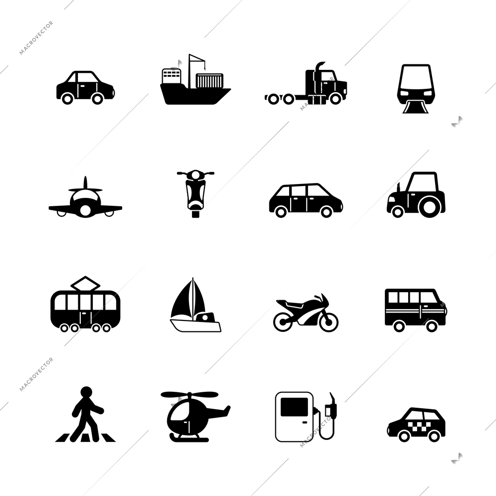 Transportation pictograms collection of tanker container tractor gas station isolated vector illustration