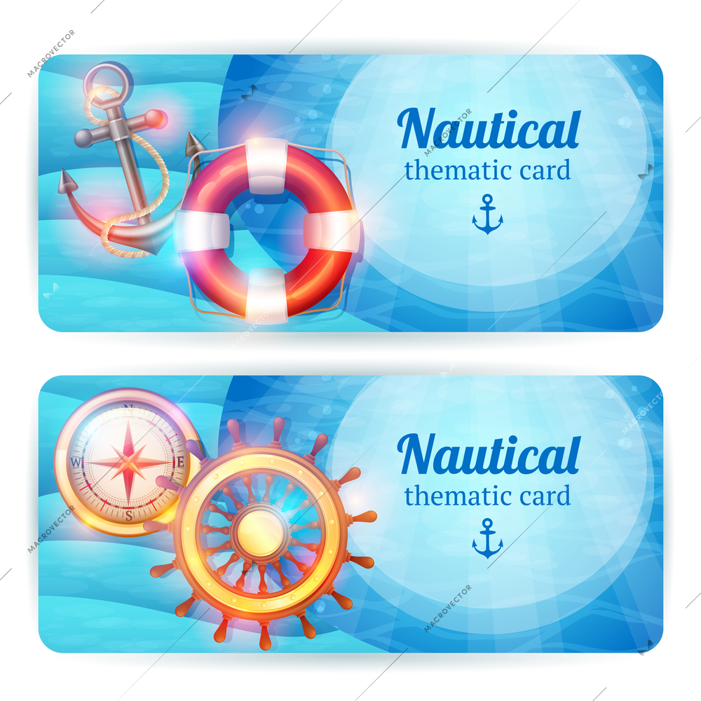 Nautical vintage thematic sailboat marine club members two cards emblems horizontal banners set abstract isolated vector illustration