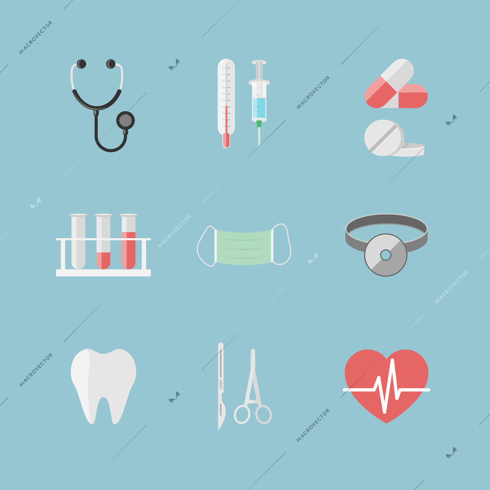 Health care pictograms for hospital website isolated vector illustration