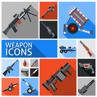 Weapon decorative icons set with machine gun grenade handgun isolated vector illustration