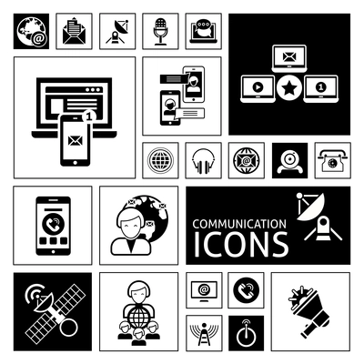 Global social media communication decorative icons black set isolated vector illustration