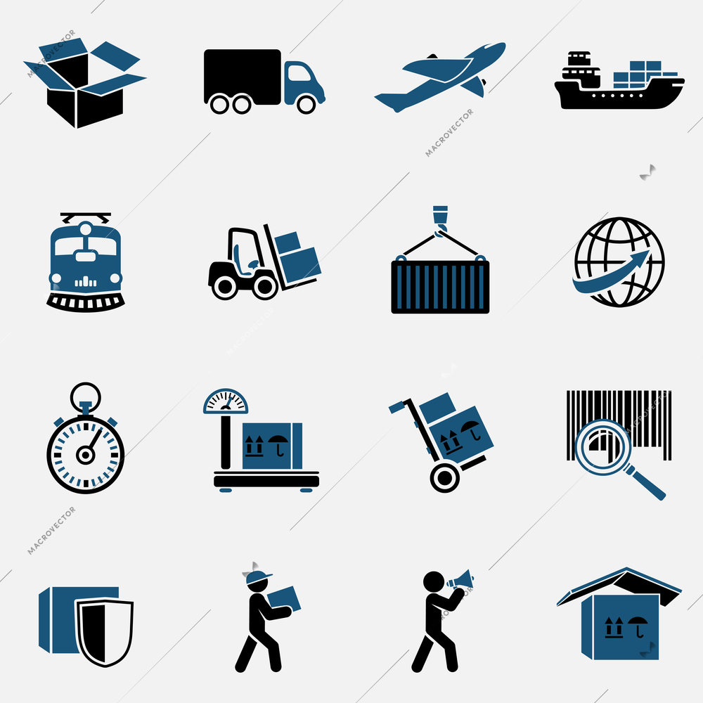 Logistic transportation service icons set of shipping delivery and supply chain isolated vector illustration