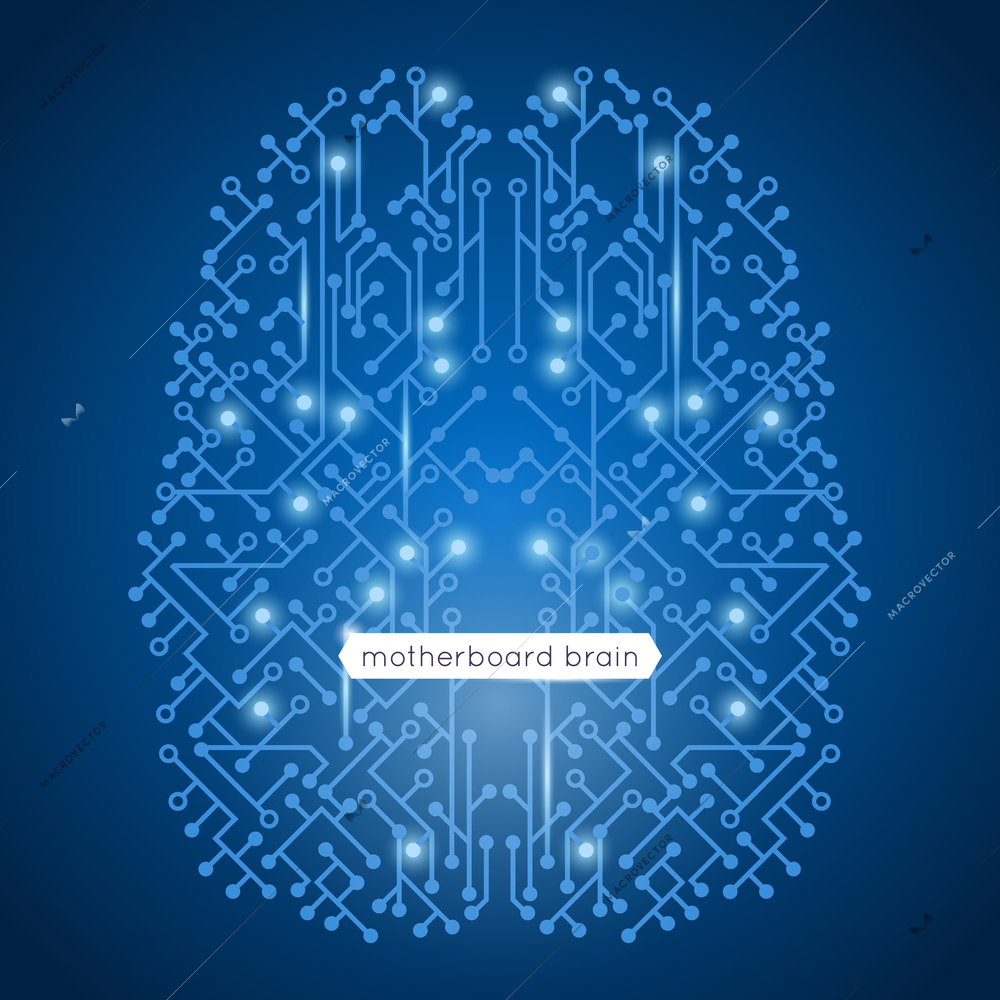 Computer circuit motherboard in brain shape technology and artificial intelligence concept vector illustration