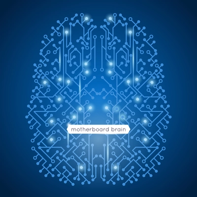 Computer circuit motherboard in brain shape technology and artificial intelligence concept vector illustration