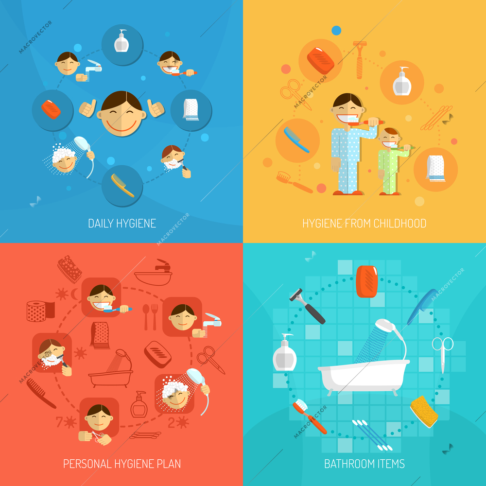 Personal daily hygiene design concept set with bathroom items isolated vector illustration