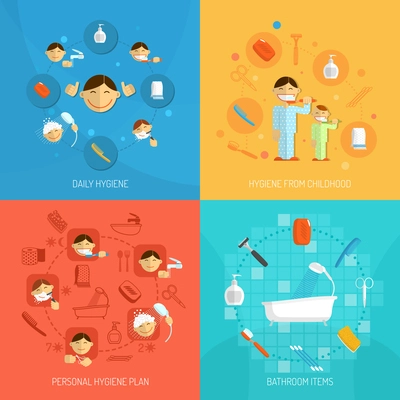 Personal daily hygiene design concept set with bathroom items isolated vector illustration