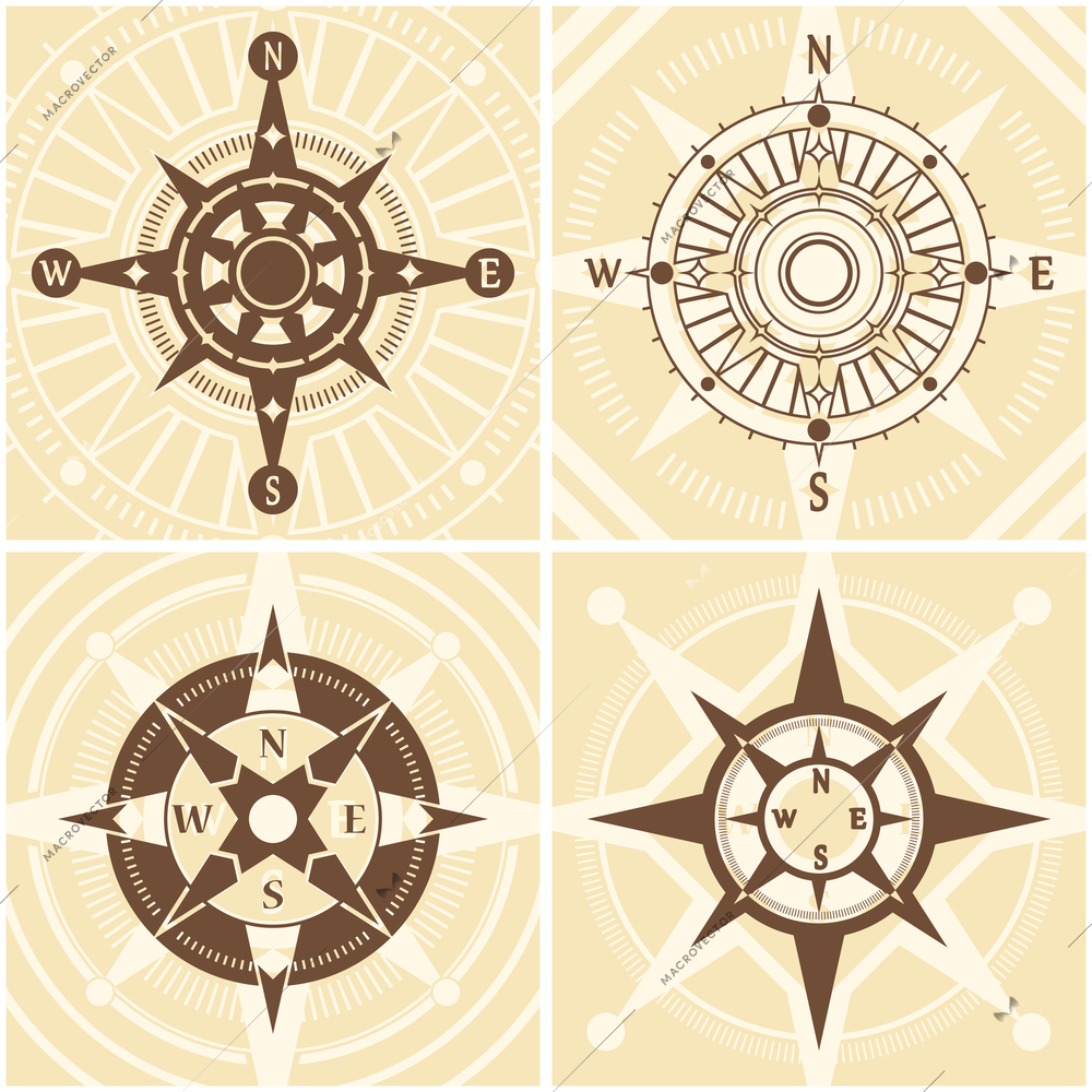 Vintage compass design concept set with flat nautical icons set isolated vector illustration