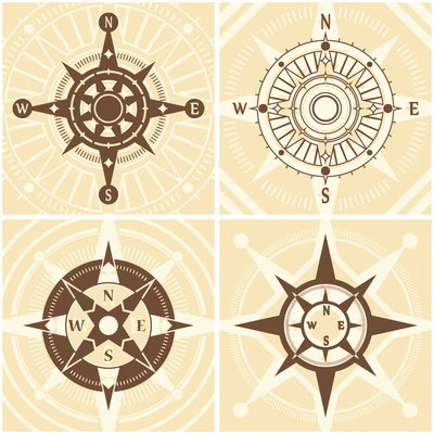 Vintage compass design concept set with flat nautical icons set isolated vector illustration