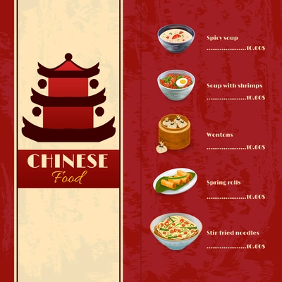 Asian food menu template with traditional chinese food dishes vector illustration