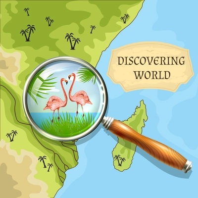 Discovering world background with vintage map and magnifier and vector illustration