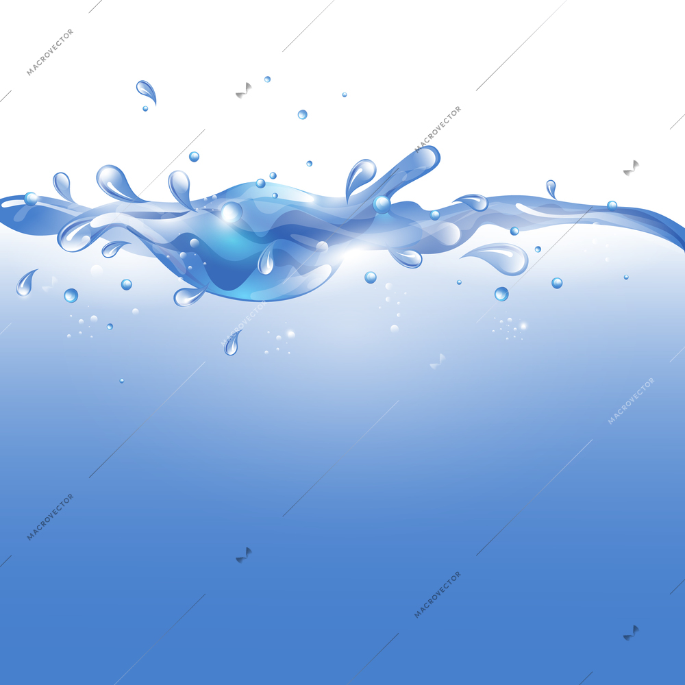 Fresh cool sea blue flowing water splashes background vector illustration