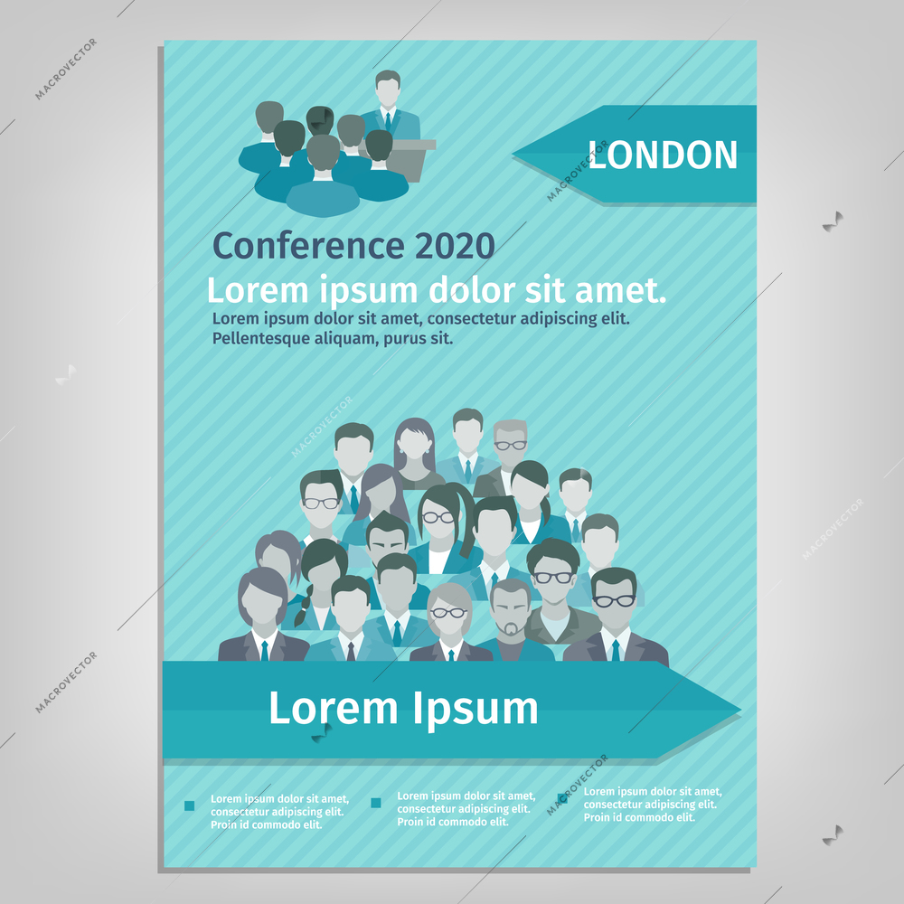 Conference paper leaflet brochure with business people team avatars vector illustration