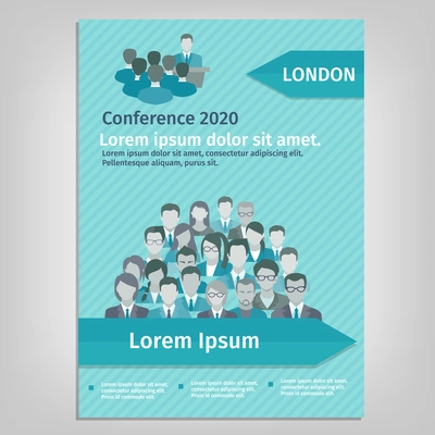 Conference paper leaflet brochure with business people team avatars vector illustration