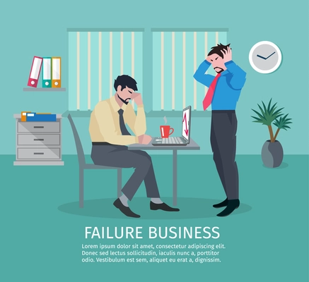 Failure business concept with frustrated people in office interior vector illustration