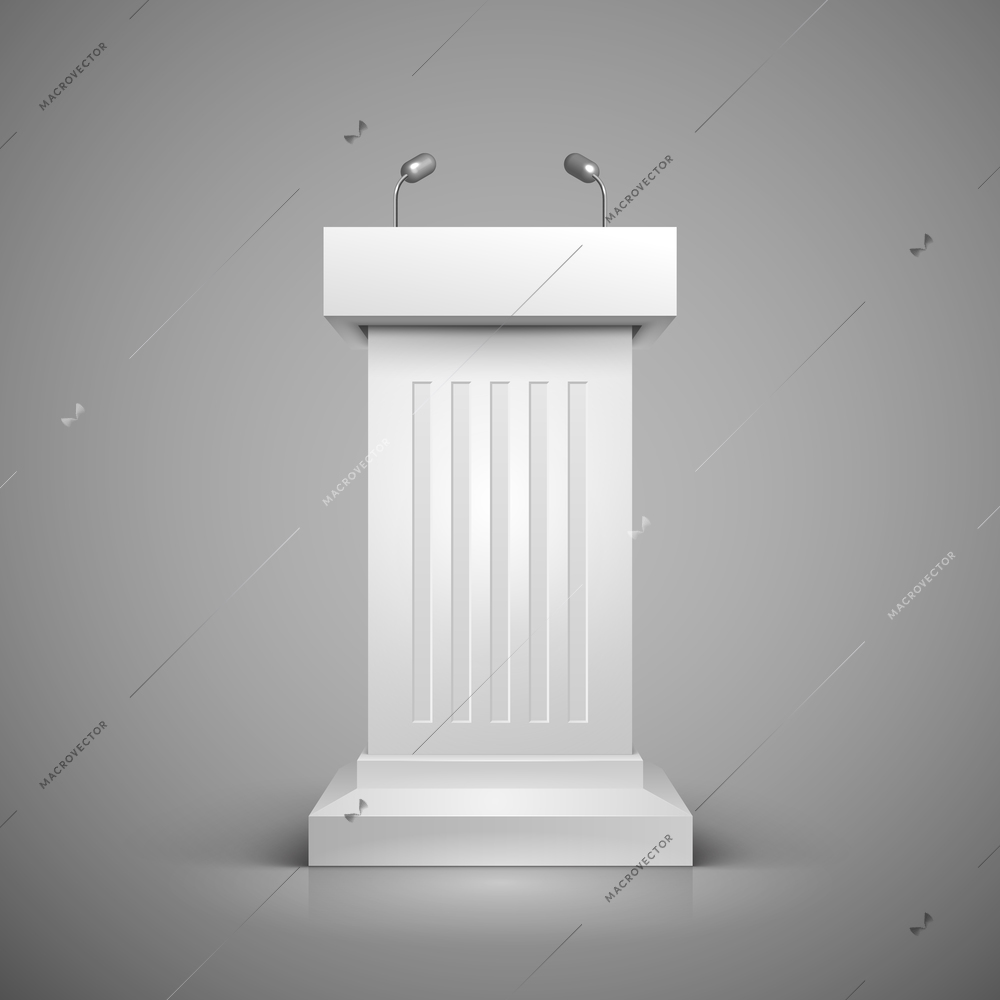 White tribune with microphone template vector illustration