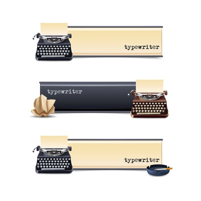 Typewriter horizontal banners set with realistic paper sheet isolated vector illustration