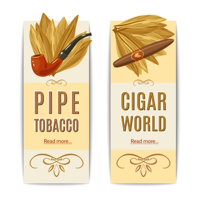 Tobacco vertical banners set with pipe and cigar elements isolated vector illustration