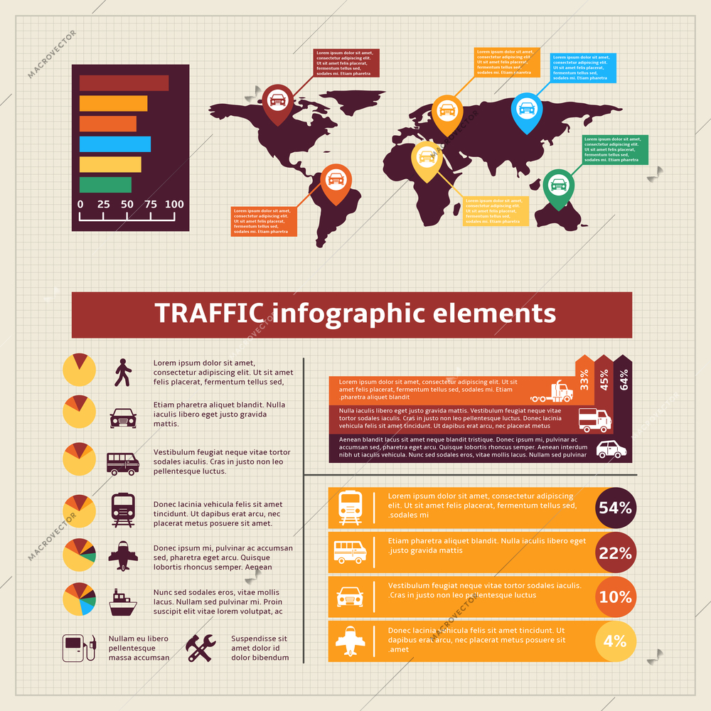 Transport traffic infographics elements for charts and graphs vector illustration