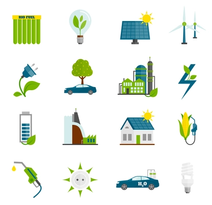 Eco renewable and alternative energy flat icons set isolated vector illustration