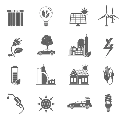 Eco water sun and wind energy icon black set isolated vector illustration