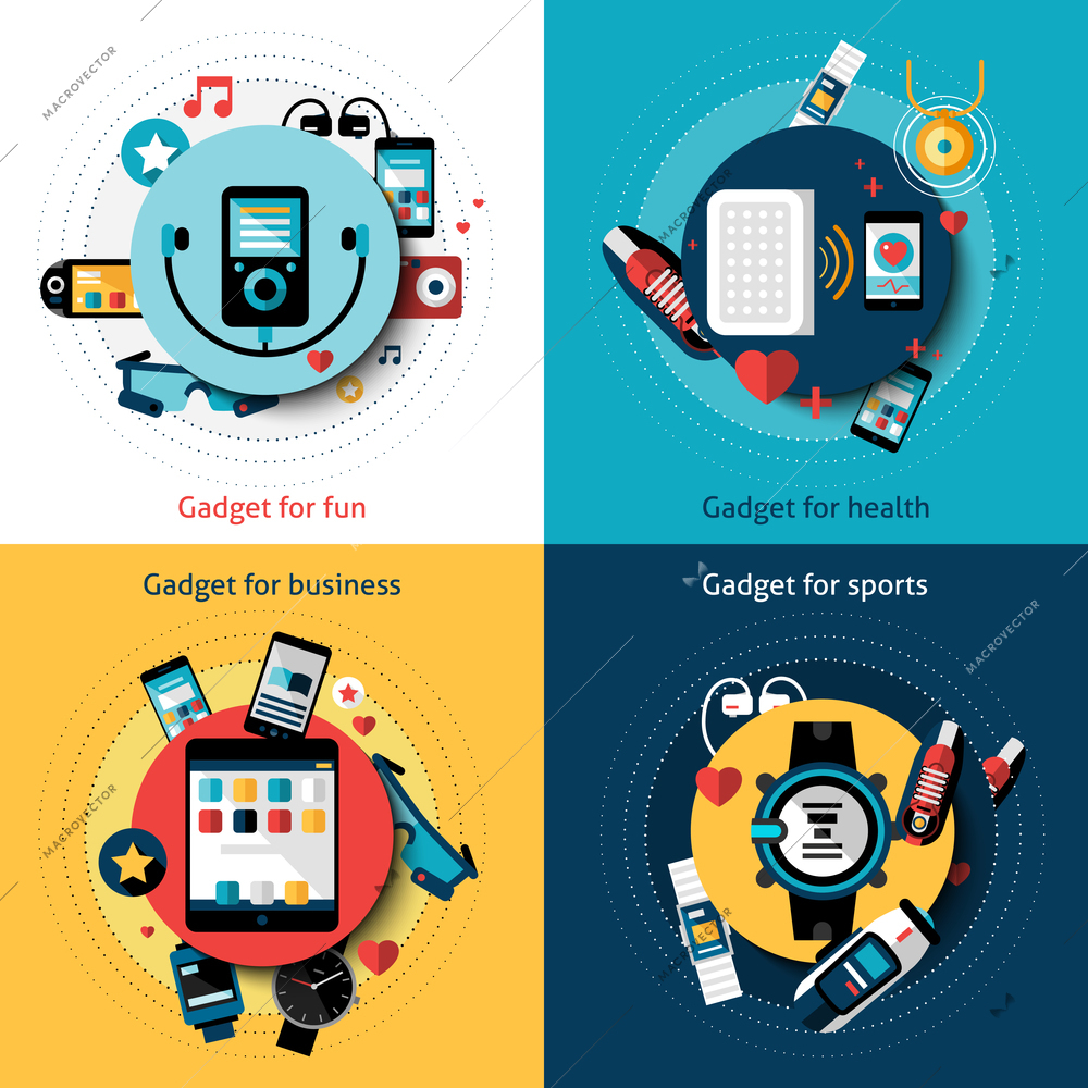 Wearable technology set with gadgets for fun health business and sports vector illustration