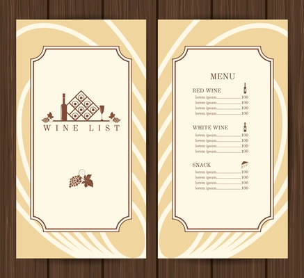 Wine list restaurant menu template on wooden background vector illustration