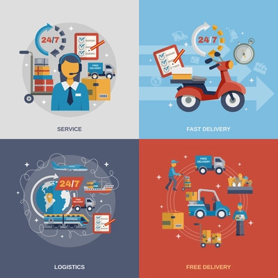 Delivery design concept set with fast free logistic service flat icons isolated vector illustration