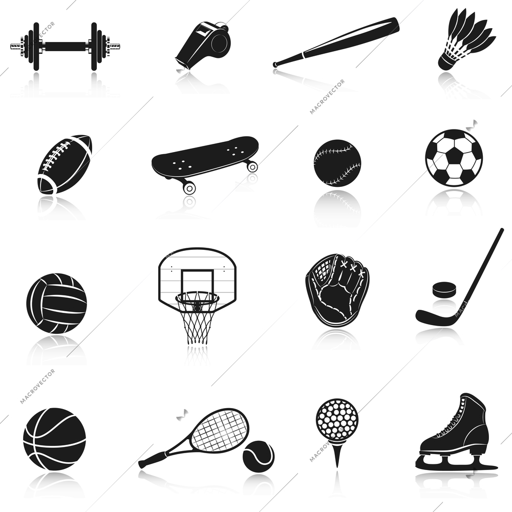 Sport equipment decorative icons set with dumbbell whistle baseball bat isolated vector illustration