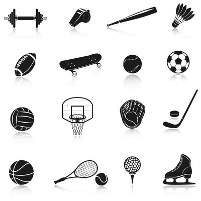 Sport equipment decorative icons set with dumbbell whistle baseball bat isolated vector illustration