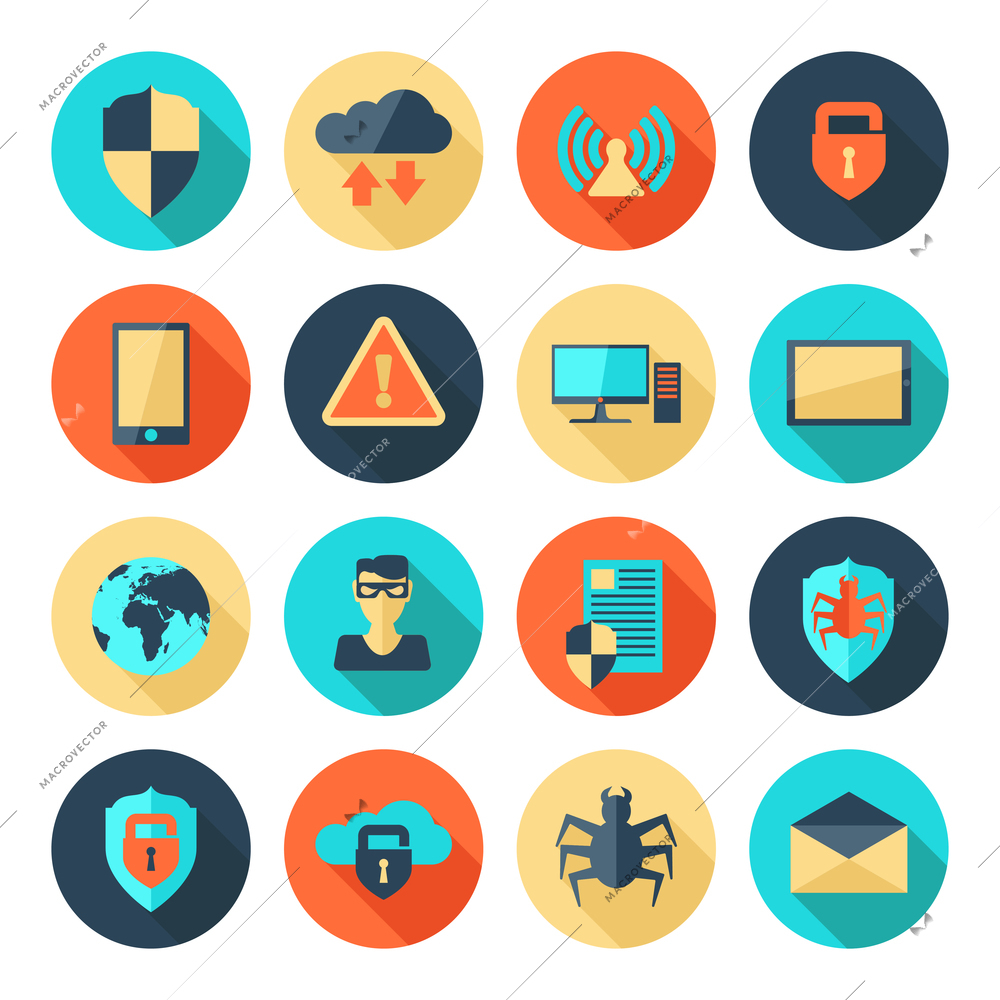 Network information data security website application icons set isolated vector illustration