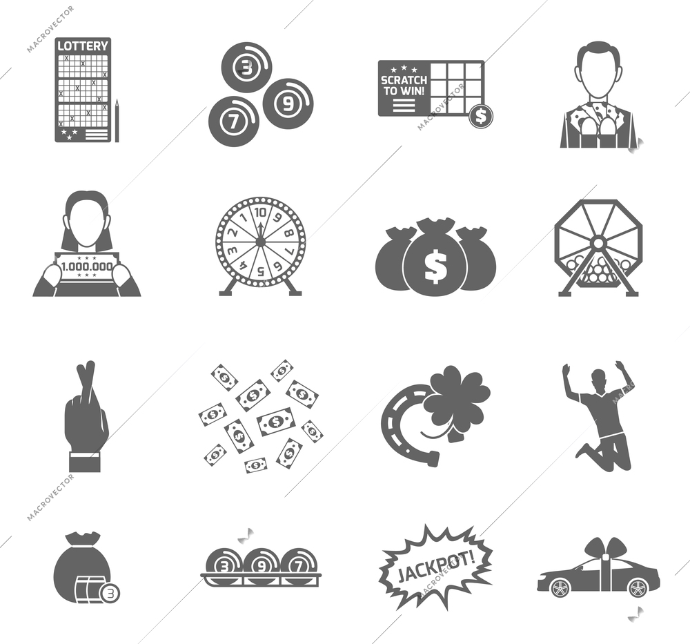 Lottery and profit fortune games black icon set isolated vector illustration