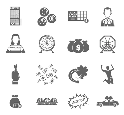 Lottery and profit fortune games black icon set isolated vector illustration