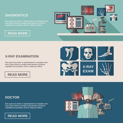 Ultrasound and x-ray horizontal banner set with medical diagnostic flat elements isolated vector illustration