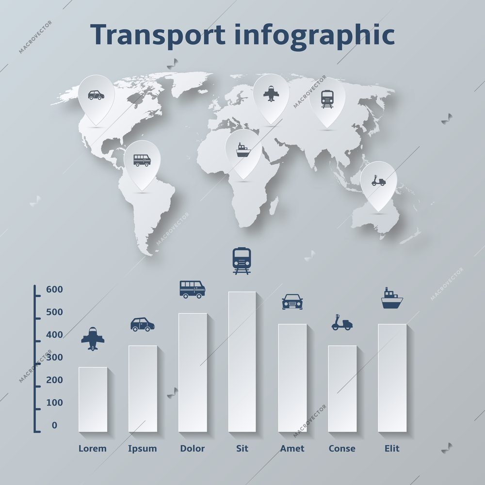 Transport paper infographics elements for presentation report vector illustration