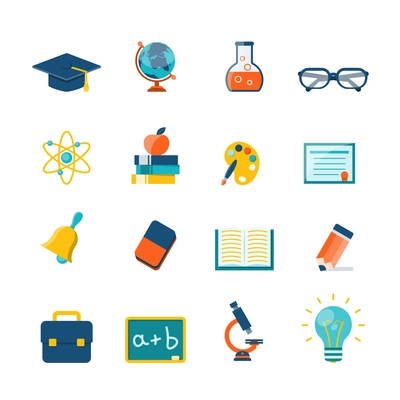 Education flat icons set with blackboard globe book diploma isolated vector illustration