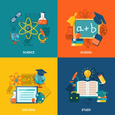 Education design concept set with science school diploma study flat icons isolated vector illustration