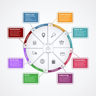 Internet shopping paper infographics layout template for website presentation report vector illustration