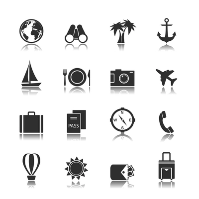 Tourism travel interface elements of compass camera food and anchor vector illustration