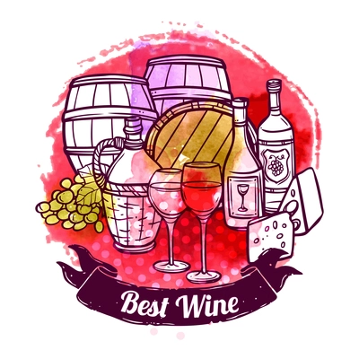 Wine concept with glasses bottles and barrels hand drawn icons vector illustration