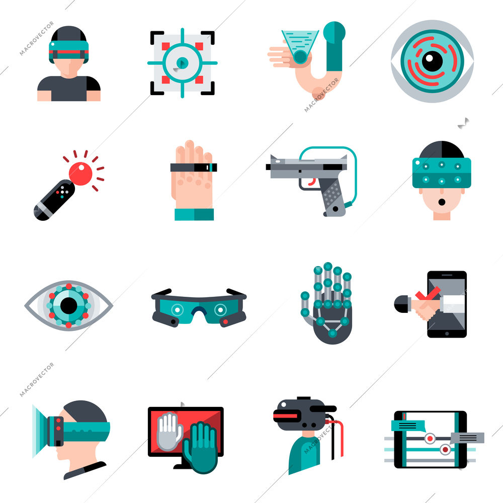 Virtual augmented reality devices and software apps icons set isolated vector illustration