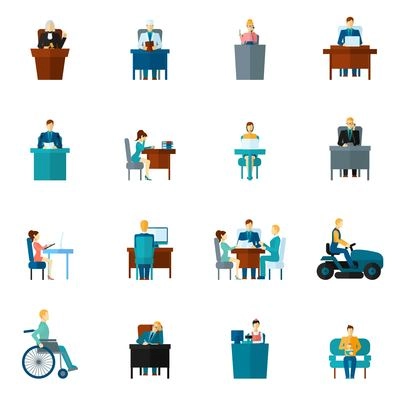 Sedentary life inactive lifestyle passive living icons flat set isolated vector illustration