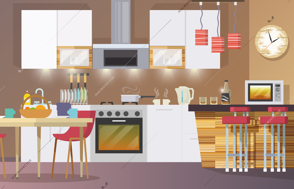 Kitchen interior concept with flat modern design elements vector illustration