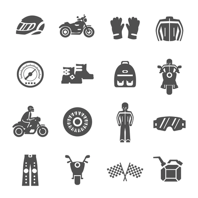 Motorcycle and scooter rider icons flat black set isolated vector illustration